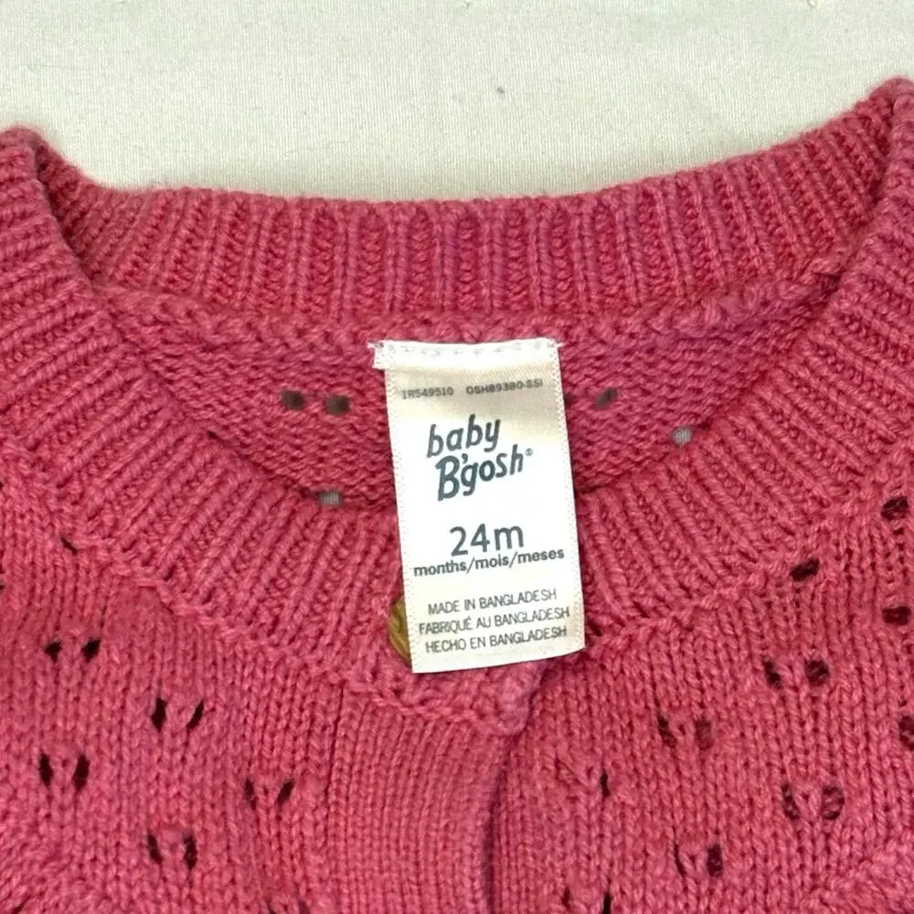 Baby B’Gosh Pointelle Cardigan Sweater Girls 24M Coral Pink Knit Button Cotton